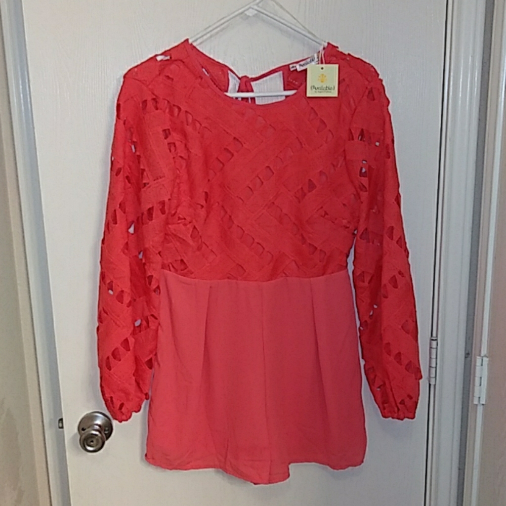 NEW coral romper with lace detail